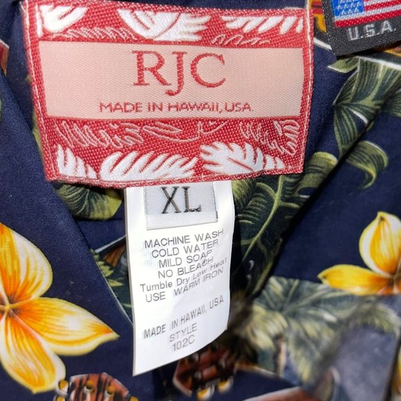 RJC Hawaiian Shirt Mens XL Surfboard Board Navy Floral Aloha Vacation Plumeria - Picture 9 of 10